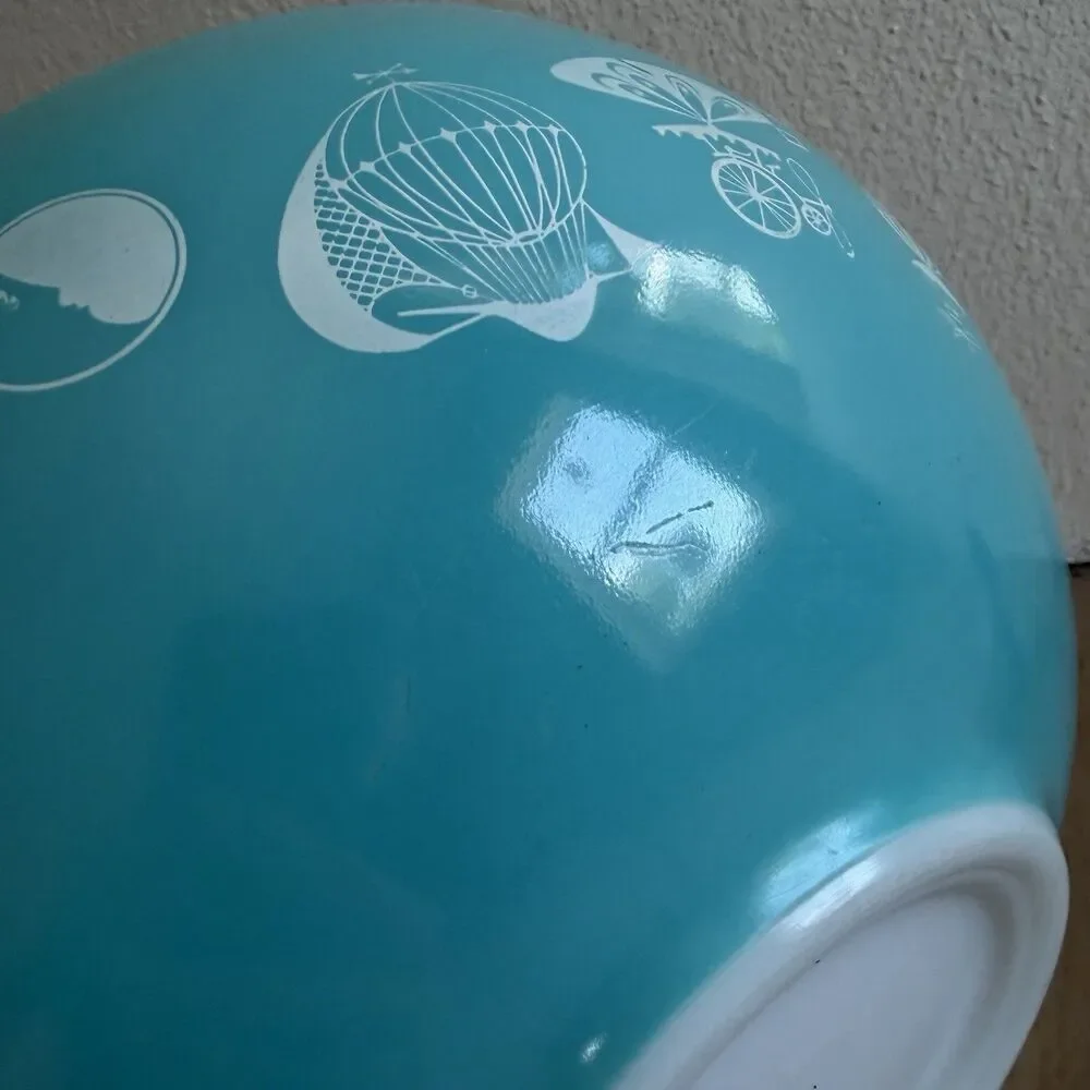 2 Vintage 1958 Pyrex Cinderella Hot Air Balloons Turquoise Batter Bowls
